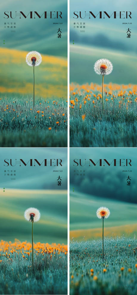 源文件下载【享设计】搜索编号：66490031945107224【大暑处暑蒲公英24节气极简海报】