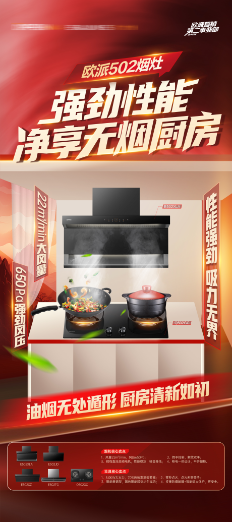 烟机灶具促销红金海报