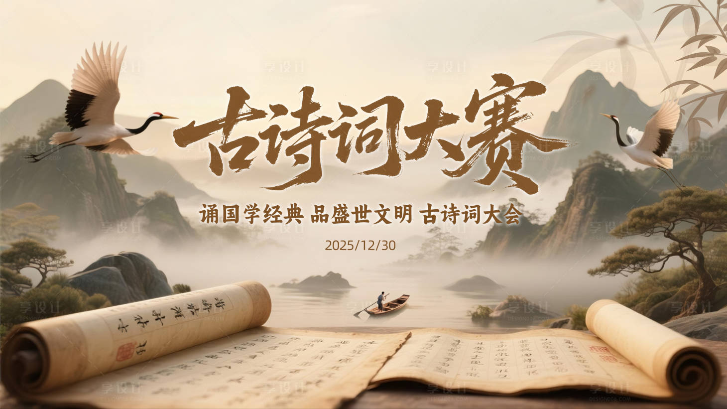 源文件下载【享设计】搜索编号：40970032194988578【古诗词大赛古风背景板】