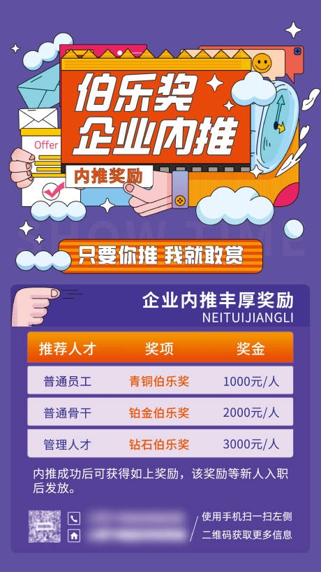 源文件下载【企业内推奖励插画风手机海报】编号：94550031909148450