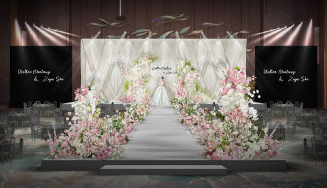 源文件下载【奶白色布幔简约韩式婚礼舞台布置美陈】编号：98400032153034423