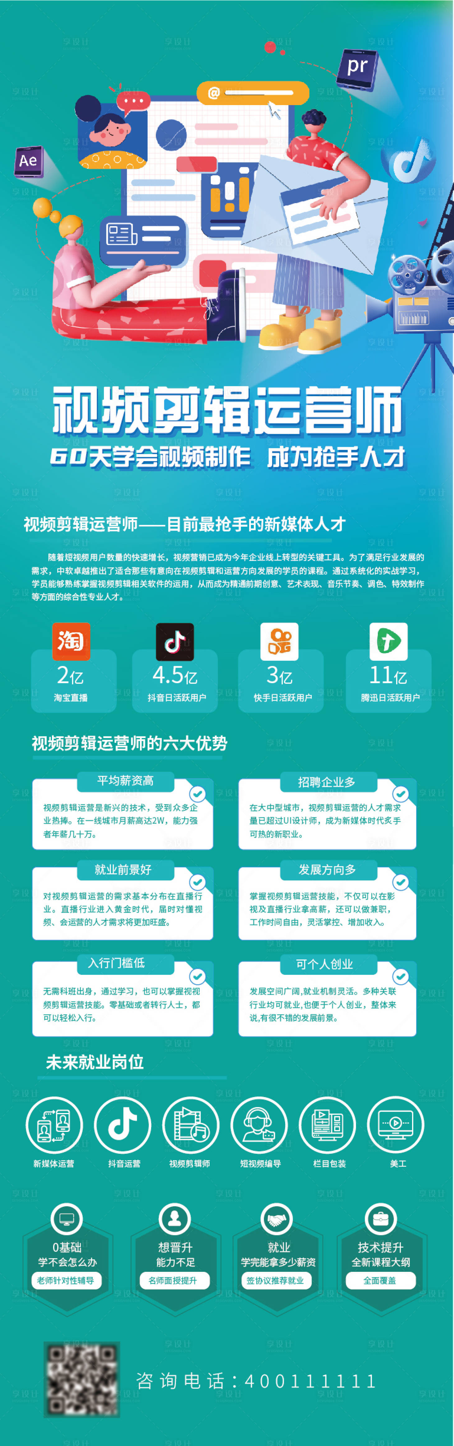 源文件下载【享设计】搜索编号：68580031713989166【视频剪辑招生宣传长图海报】