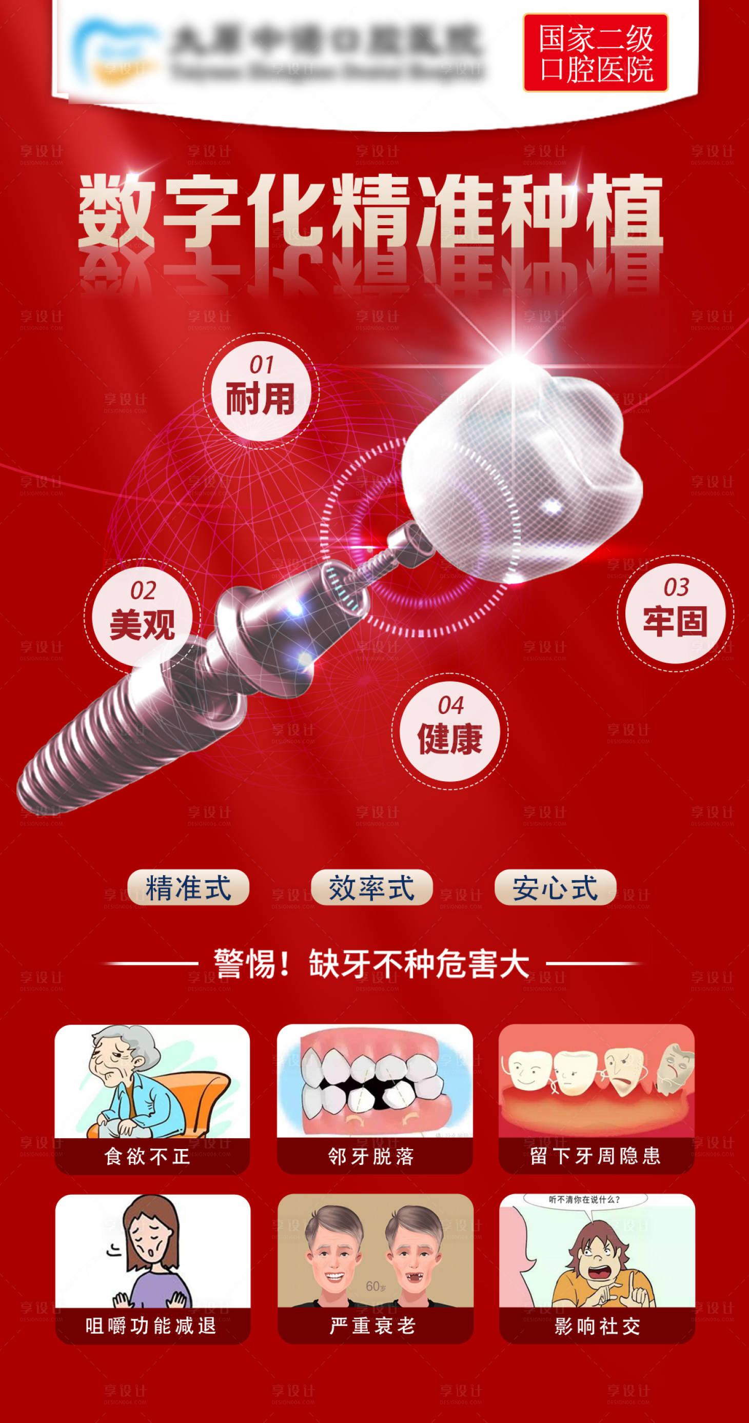 源文件下载【享设计】搜索编号：77650029227019406【种植牙口腔海报】