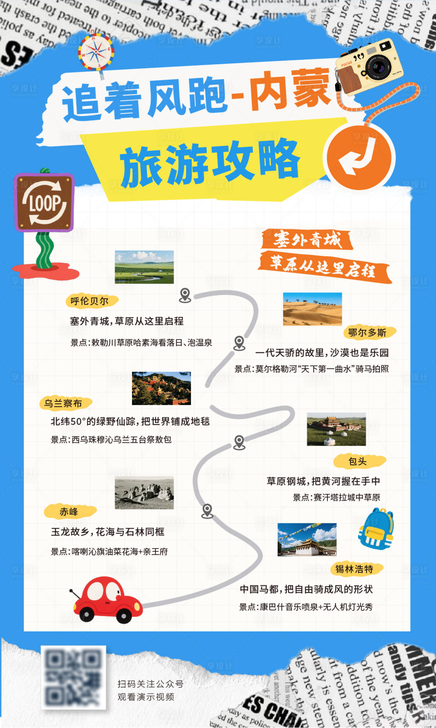源文件下载【享设计】搜索编号：48650032172105361【时尚旅游攻略路线图宣传海报】