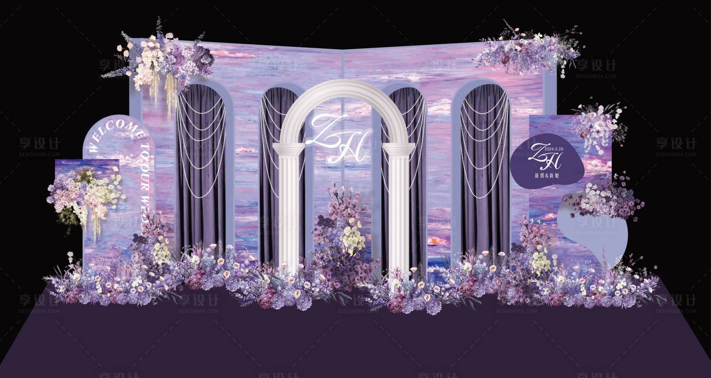 源文件下载【享设计】搜索编号：33480031717971051【紫色莫奈油画风婚礼背景】