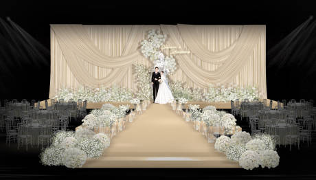 源文件下载【香槟色布幔简约韩式婚礼舞台布置】编号：51520032050532758