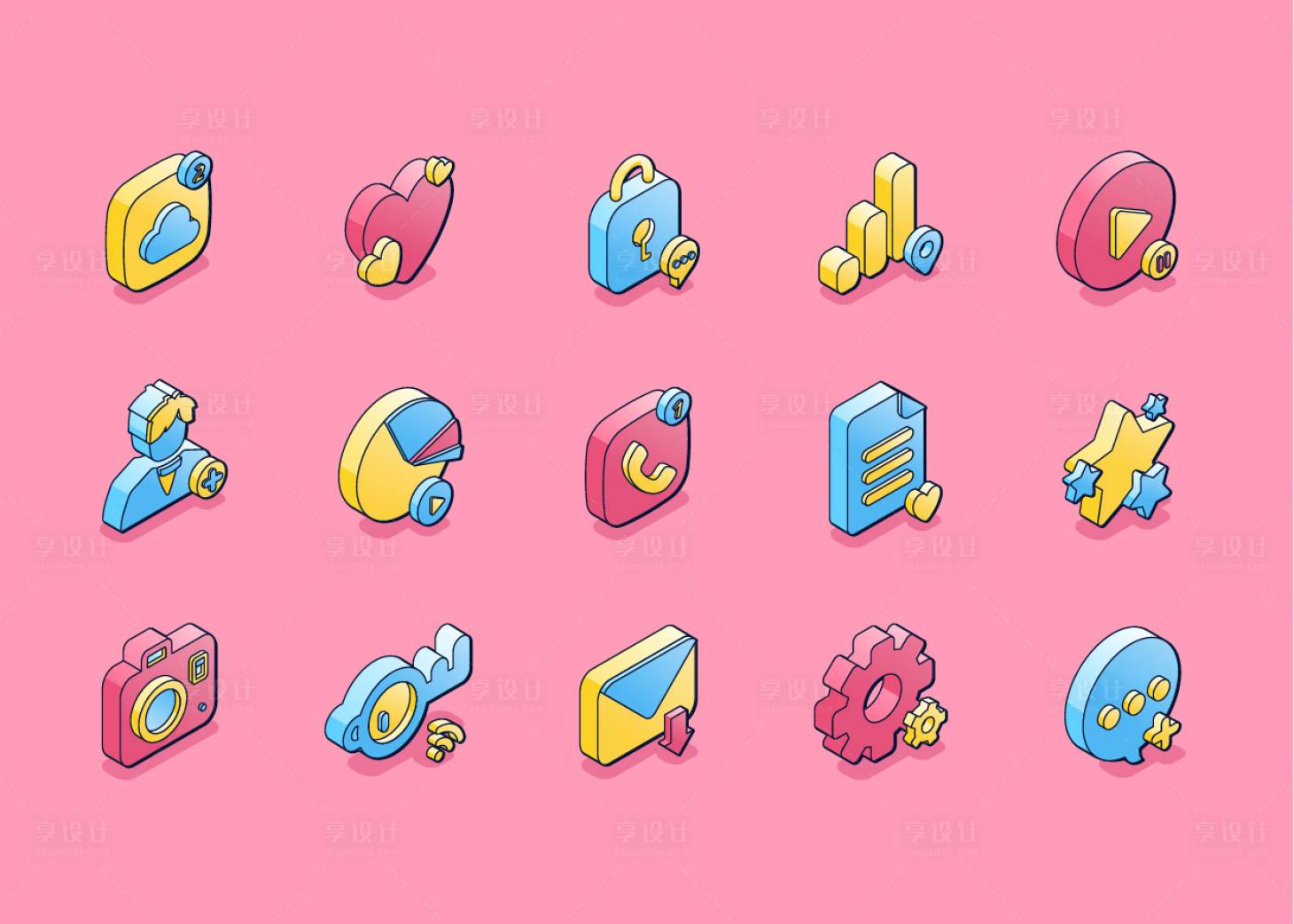 源文件下载【享设计】搜索编号：63250032263084359【2.5D常用工具类图标】