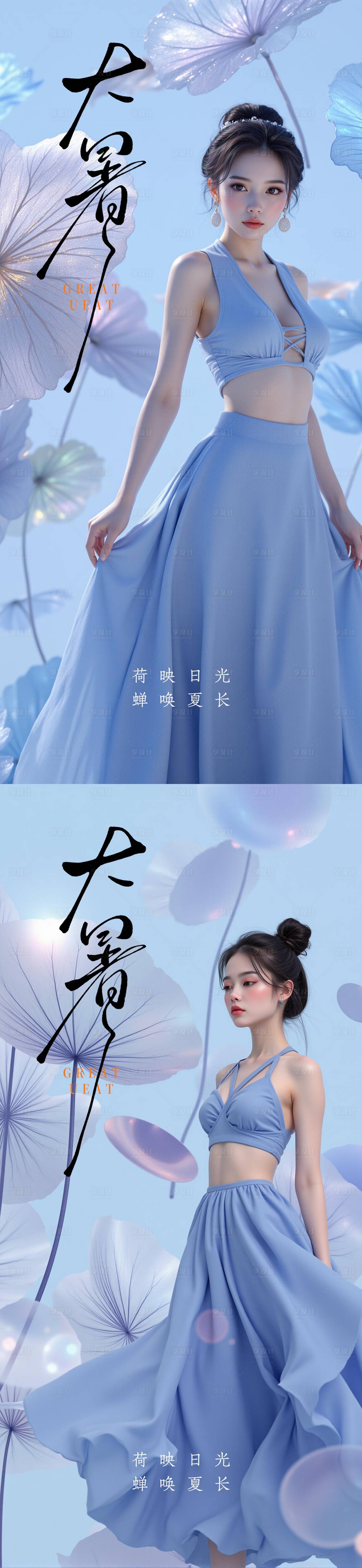 源文件下载【享设计】搜索编号：75560031965792704【大暑小暑处暑节气节日海报】