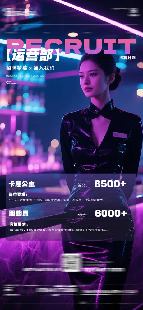 夜店酒吧运营部服务员卡座公主招聘海报