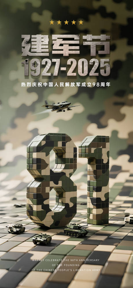 源文件下载【享设计】搜索编号：69170032192294017【迷彩八一建军节海报】