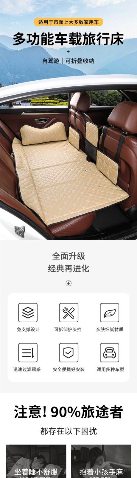 源文件下載【享設計】搜索編號：45610031845579167【多功能車載旅行床詳情】