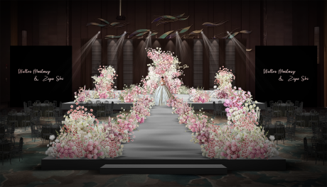源文件下载【粉白色花艺韩式水晶婚礼舞台布置】编号：64810032153087375