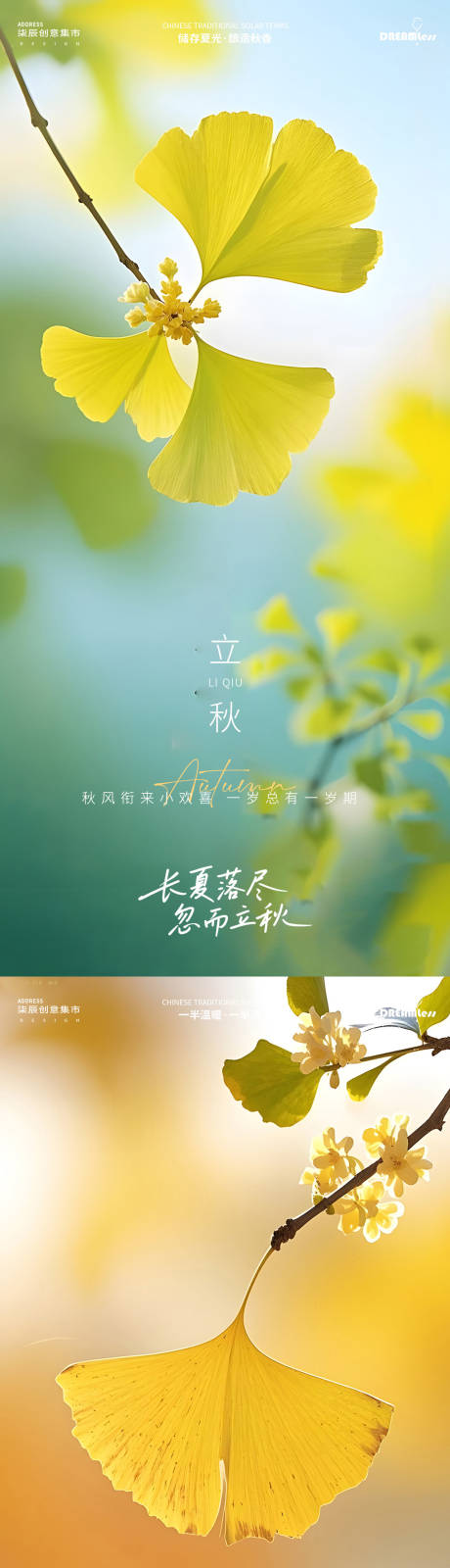 源文件下載【立秋秋分銀杏葉攝影質感海報】編號：65660032176478677