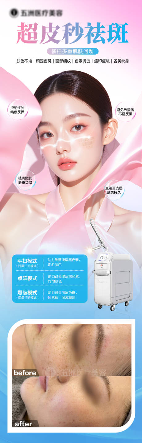 美白祛斑超皮秒案例长图海报
