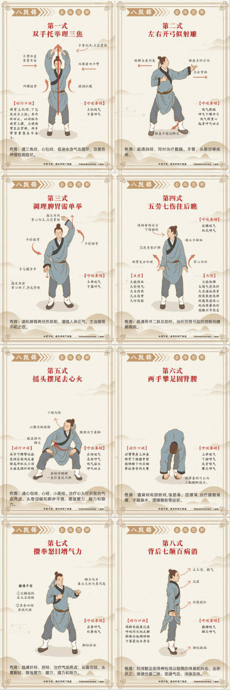 源文件下載【中醫八段錦插畫系列海報】編號：95380032203192727