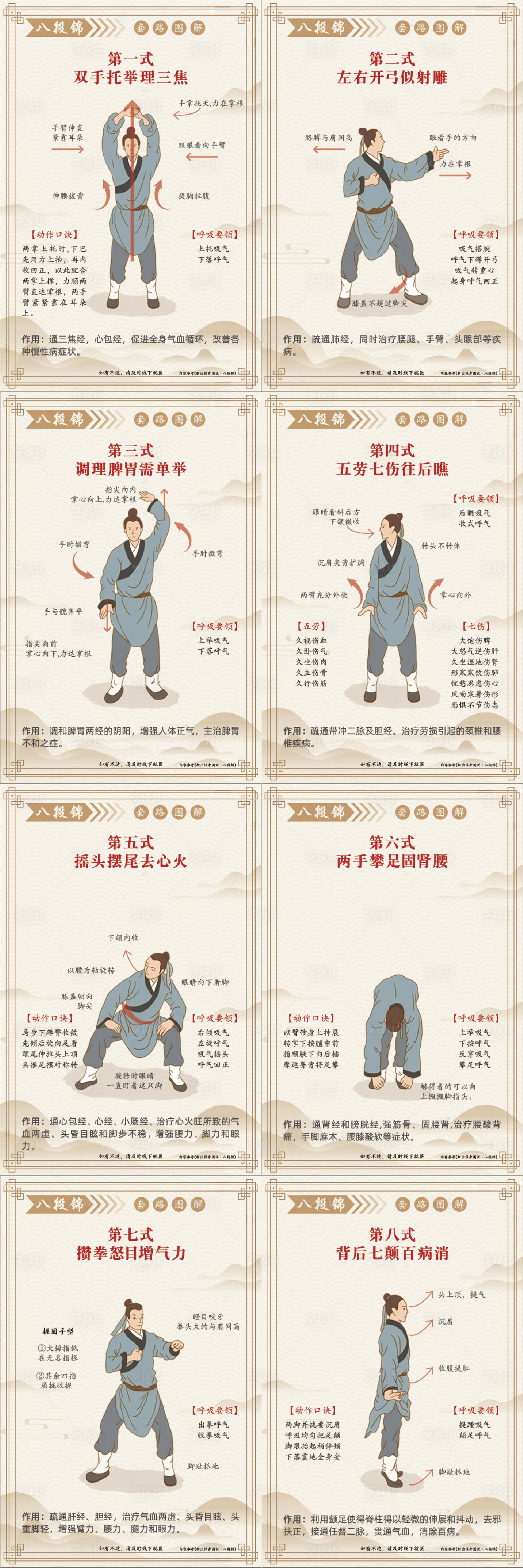 源文件下载【享设计】搜索编号：95380032203192727【中医八段锦插画系列海报】