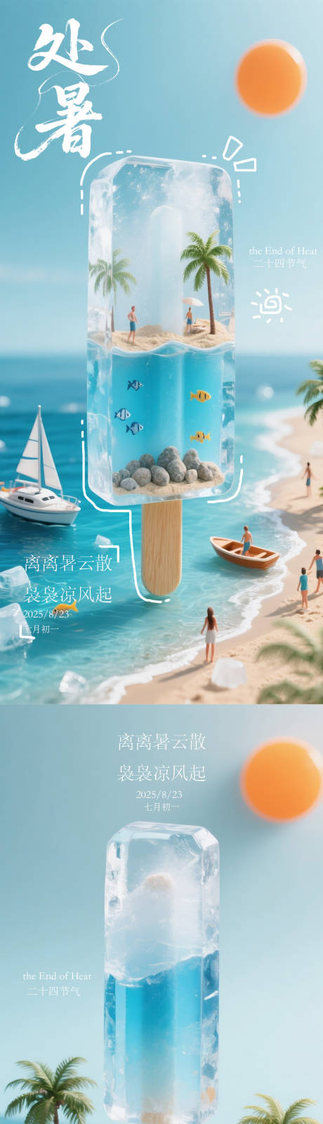源文件下載【享設計】搜索編號：65390032102704703【處暑冰棍微縮模型海報】