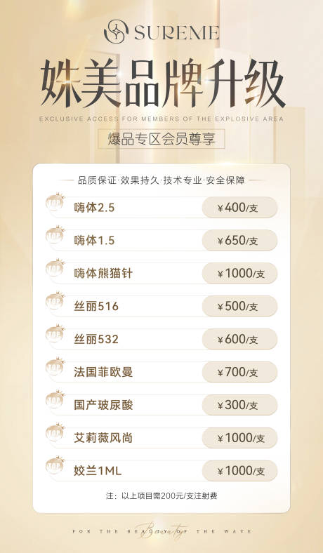医美升级项目表会员价海报