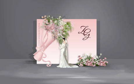 白粉绿色花艺巨型花束婚礼签到布置