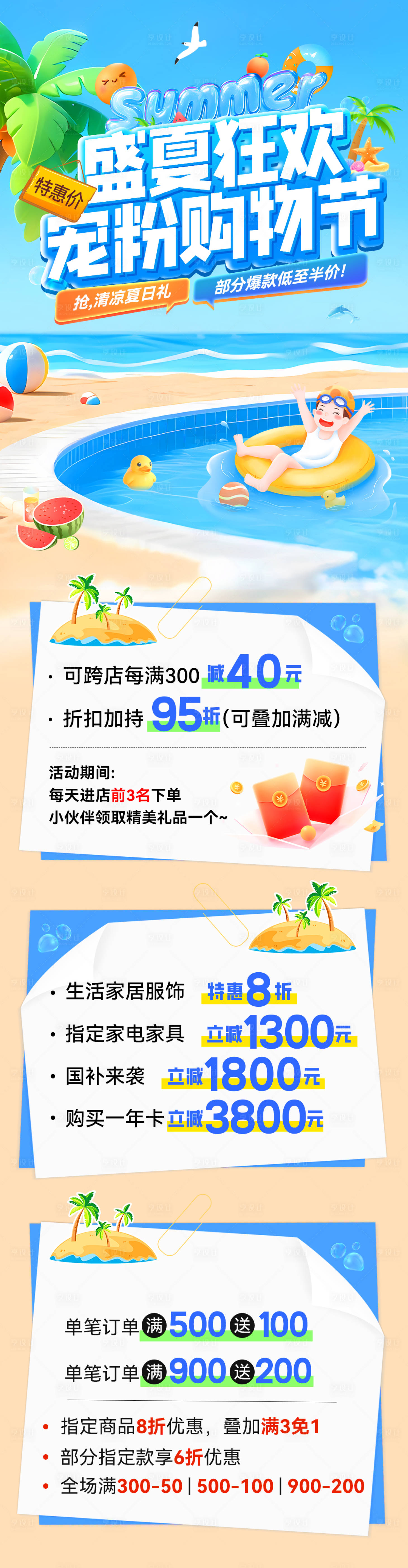 源文件下载【享设计】搜索编号：11360032186465500【盛夏狂欢宠粉购物节商场海报】