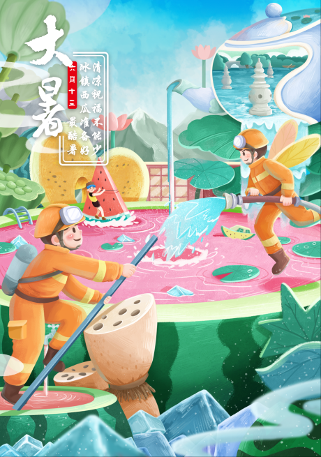 源文件下载【享设计】搜索编号：72600032222924006【大暑节气消防海报】