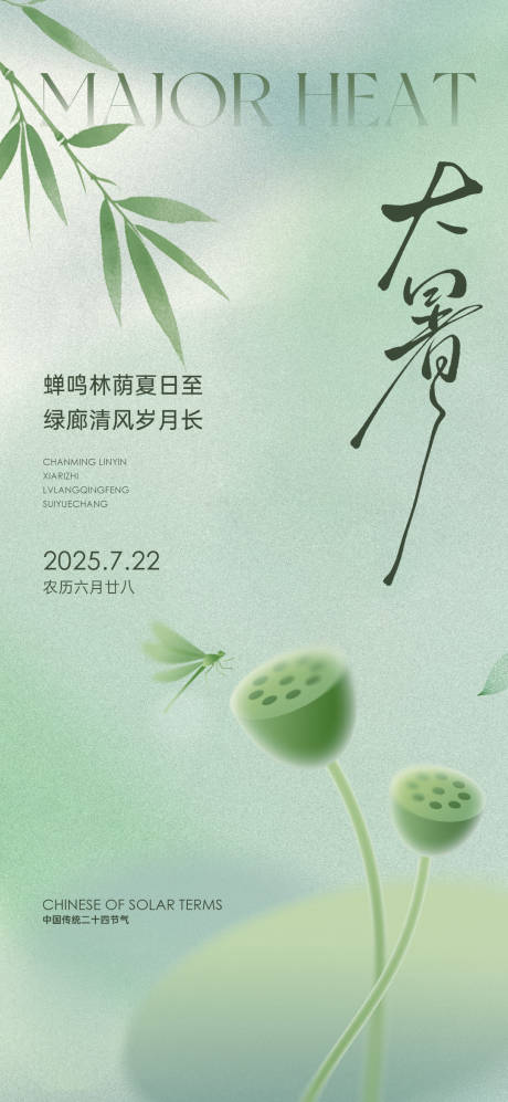 大暑蜻蜓树枝莲花莲蓬插画微单