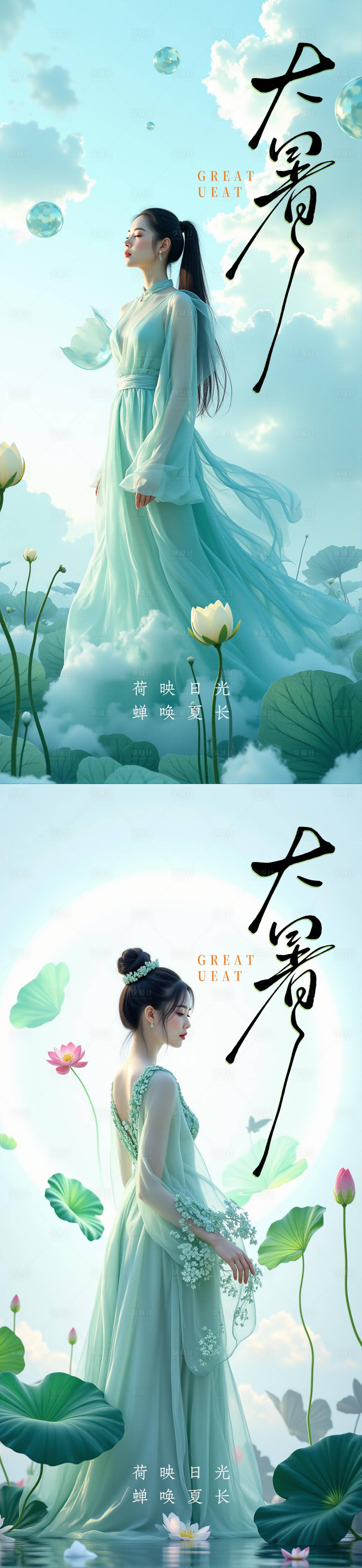 源文件下载【享设计】搜索编号：43000031962127409【大暑小暑处暑节气节日海报】