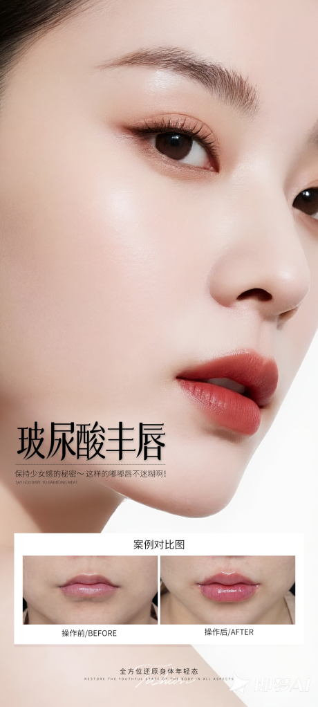 源文件下载【享设计】搜索编号：89640032173224567【玻尿酸丰唇案例海报】