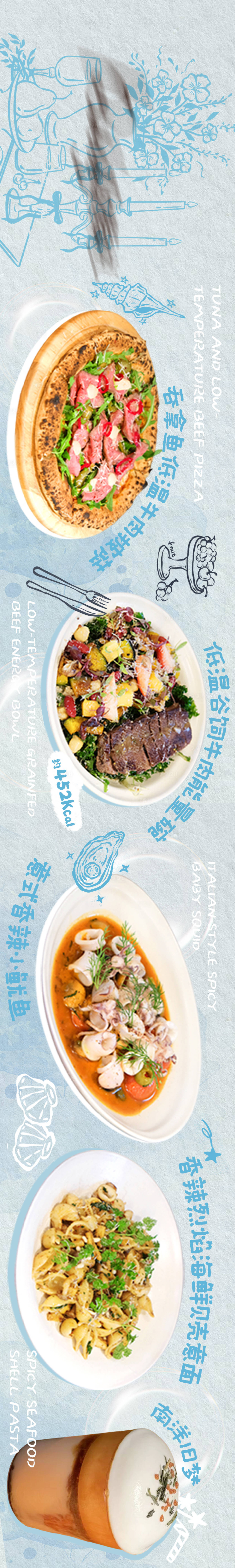 源文件下载【享设计】搜索编号：53210032190931405【清凉蓝色气泡夏天西餐商户点评五连图】