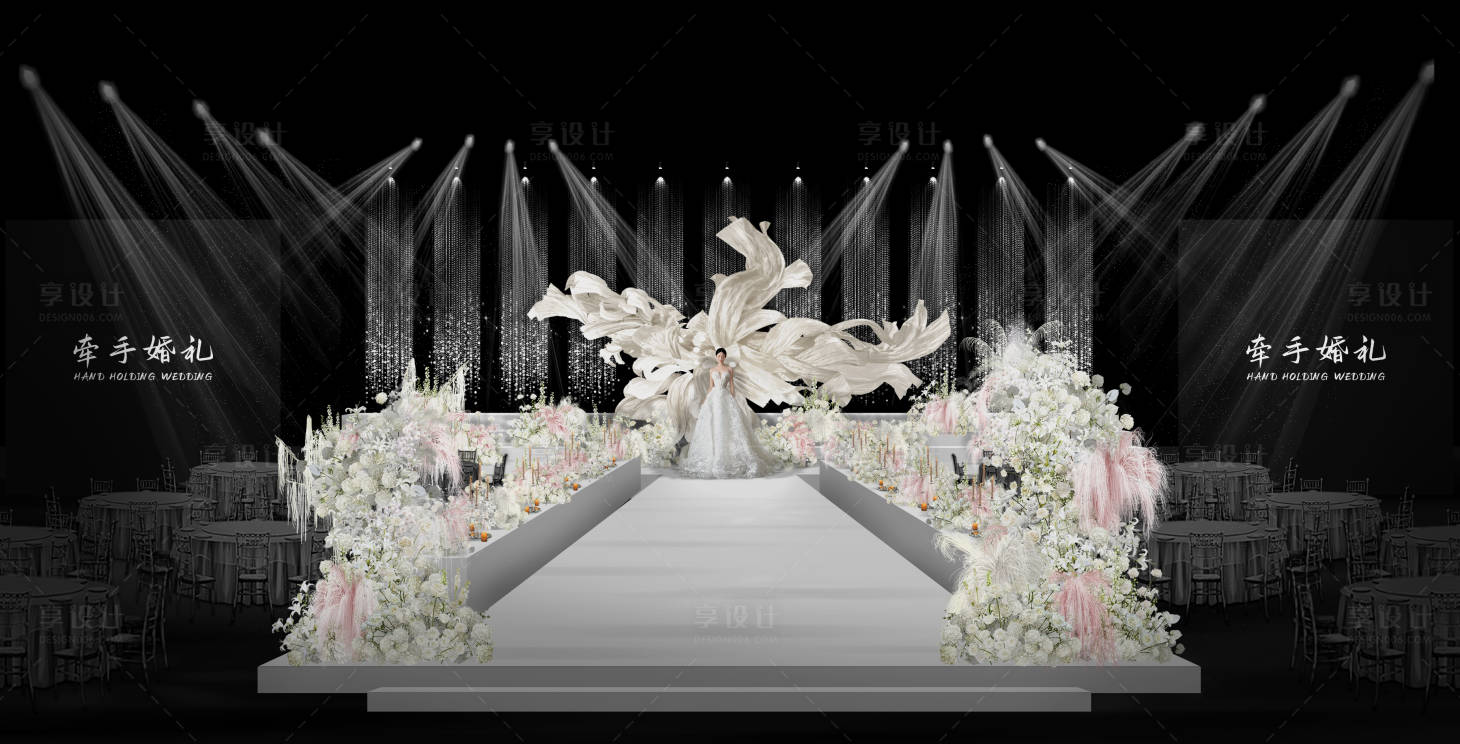 源文件下载【享设计】搜索编号：61120032157243143【大纸花婚礼舞台布置】