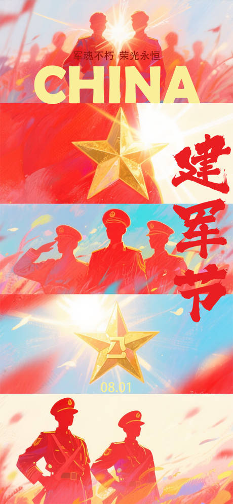 源文件下載【享設計】搜索編號：27390032028148672【建軍節節日海報】