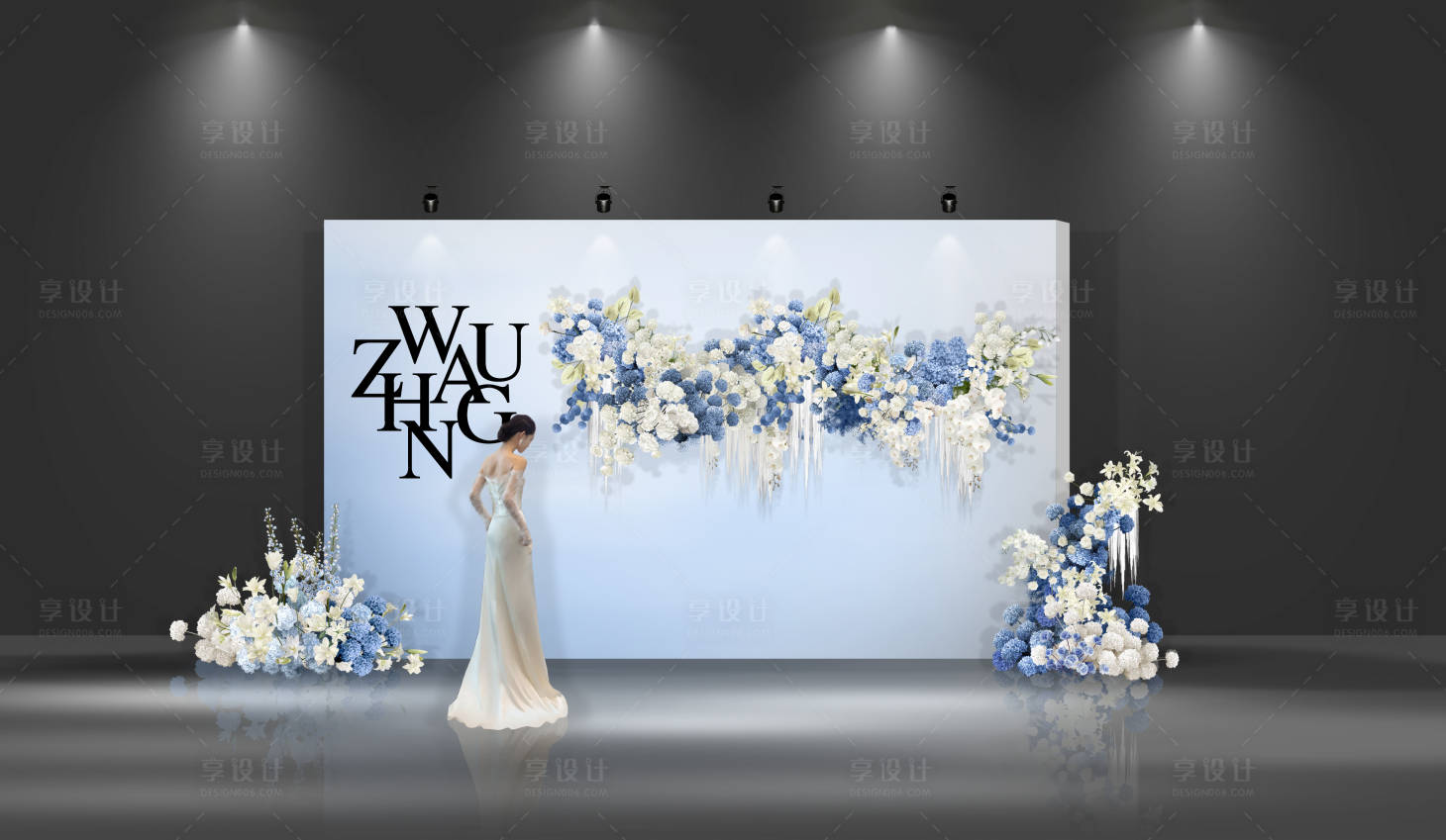 源文件下載【享設(shè)計(jì)】搜索編號(hào)：59720032149602688【藍(lán)白漸變婚禮簽到區(qū)迎賓區(qū)布置】