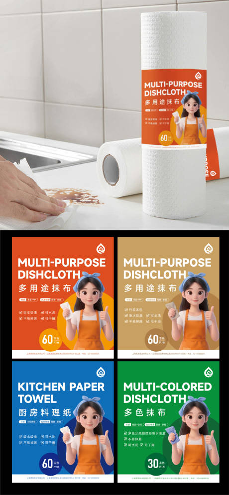 源文件下载【厨房用品抹布包装标签贴】编号：85290031694538315