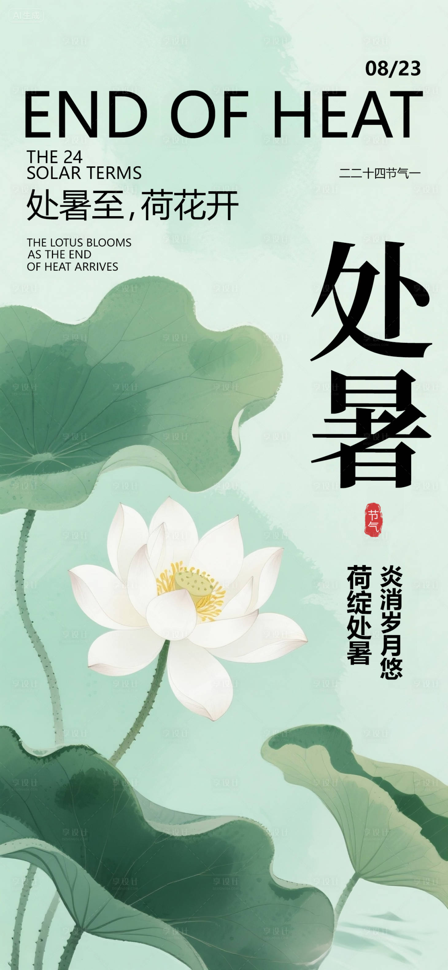 源文件下载【享设计】搜索编号：24510032465411038【处暑荷塘荷花国风海报】
