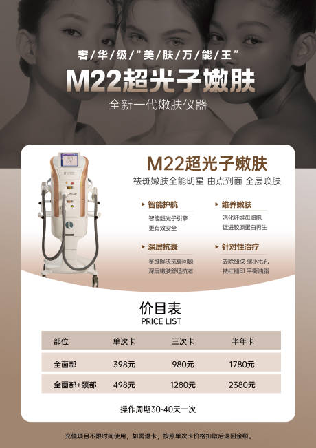 源文件下载【享设计】搜索编号：24460032399165842【M22超光子嫩肤功效价格表海报】