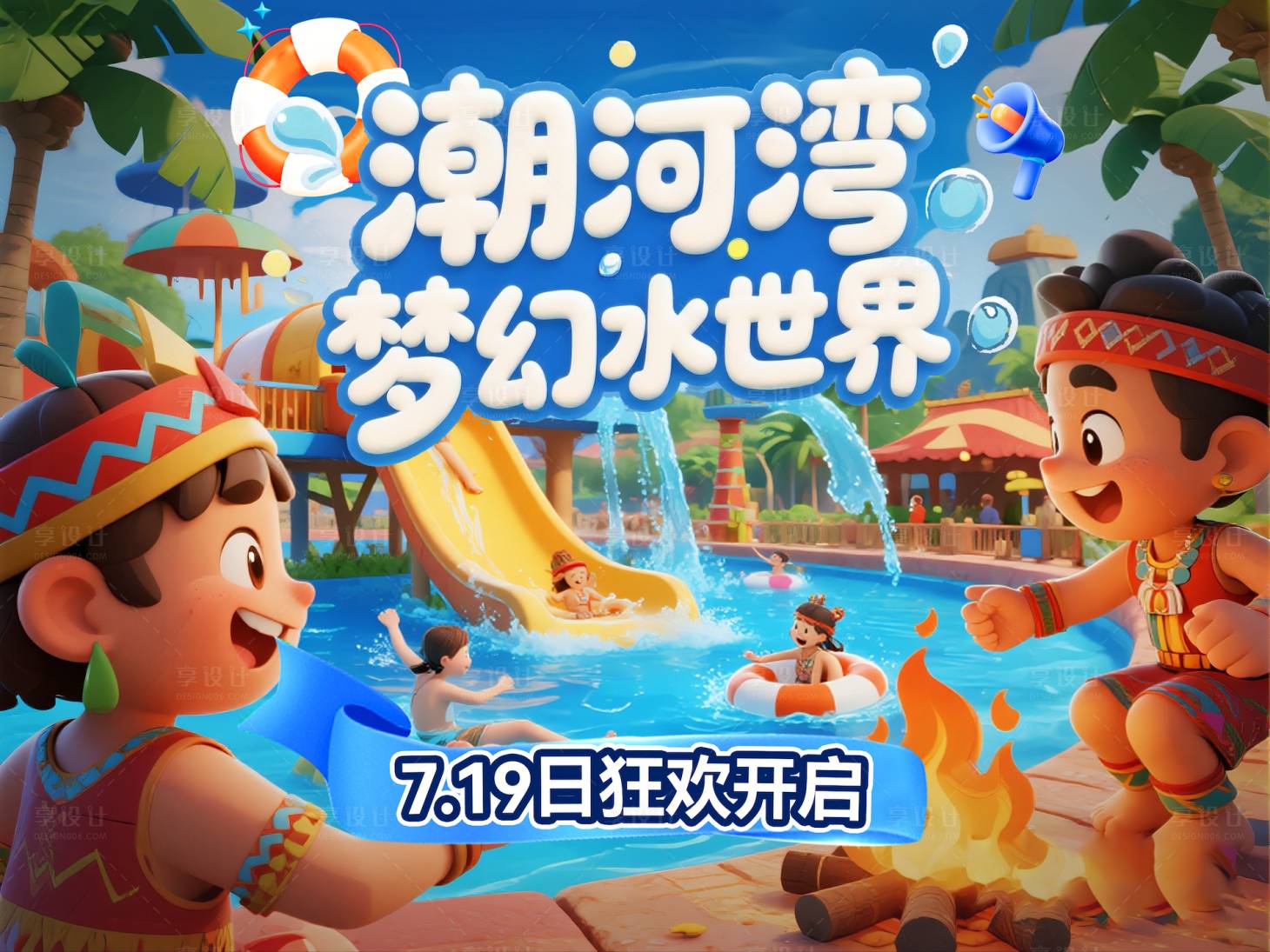 源文件下载【享设计】搜索编号：10450032749763934【夏日清新水世界活动展板】