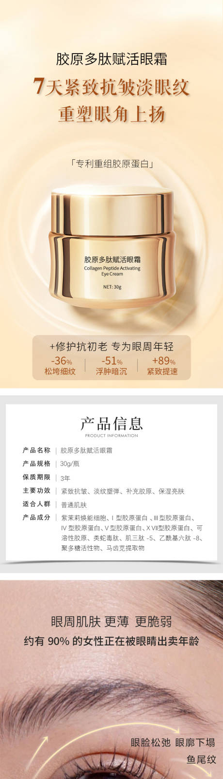 源文件下载【享设计】搜索编号：78380032279647703【胶原多肽赋活眼霜化妆品电商金瓶详情页】