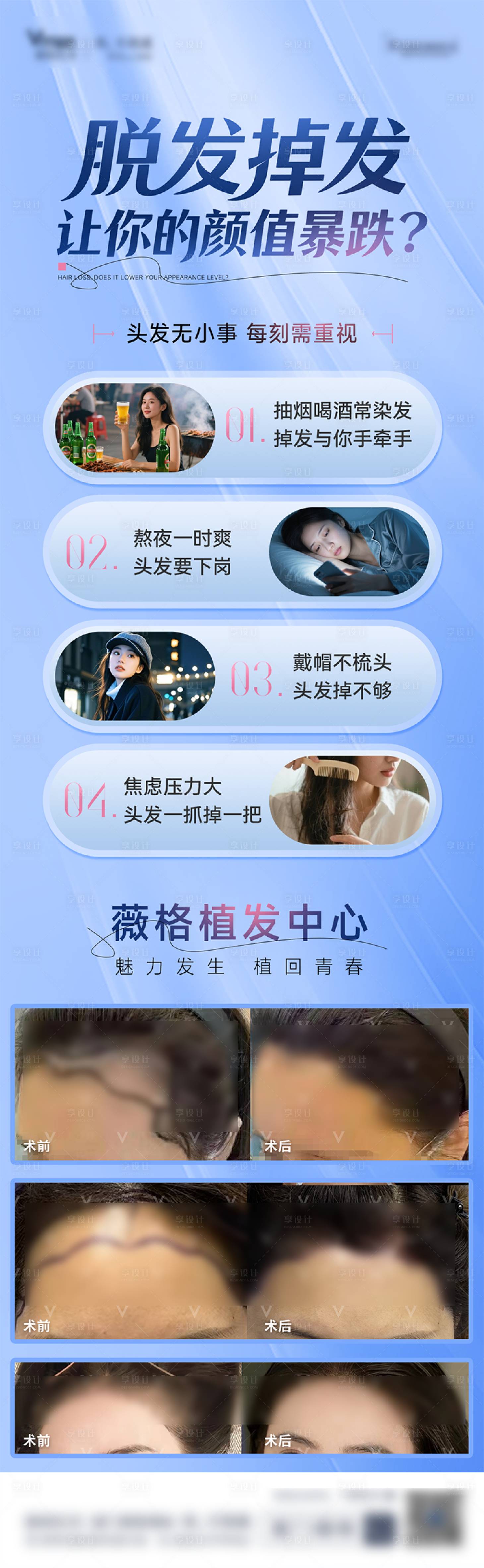 源文件下載【享設計】搜索編號：41290032816925263【醫美植發脫發掉發禿頂生發科普案例長圖】