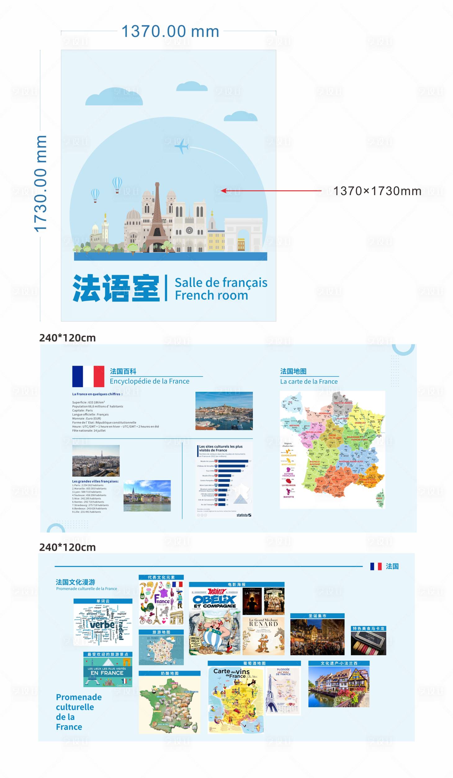 源文件下载【享设计】搜索编号：95750032517428803【校园文化外语室法语文化宣传背景板】