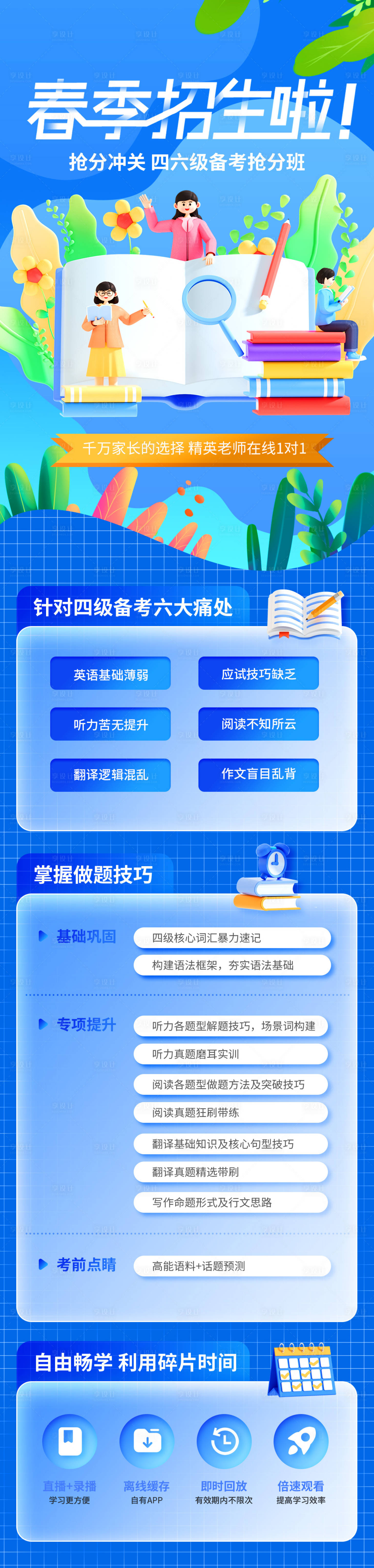 源文件下载【享设计】搜索编号：70990032337823606【英语四六级课程培训长图】