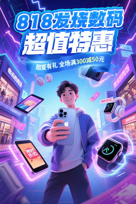 源文件下载【享设计】搜索编号：17000032293941529【818发烧数码超值特惠宣传海报】