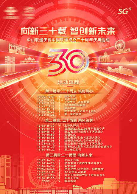 源文件下載【享設(shè)計】搜索編號：40180032534491084【中山聯(lián)通三十周年慶流程表】
