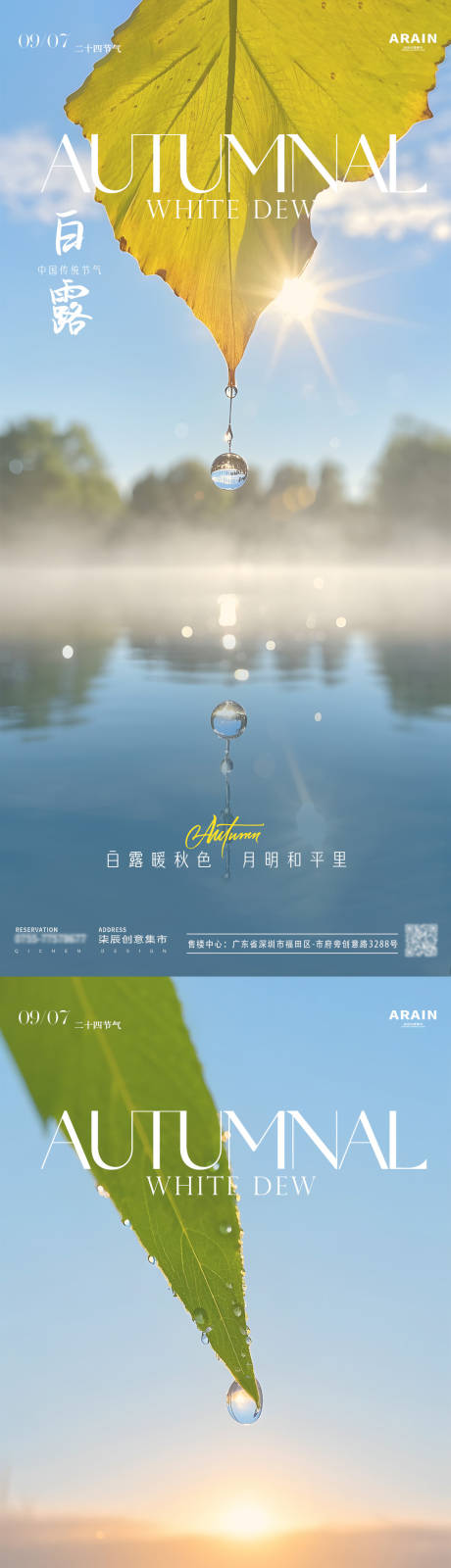 源文件下载【享设计】搜索编号：29360032701439840【白露落叶露珠风景特写海报】