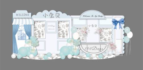 源文件下載【享設計】搜索編號：12970032329283934【淡藍色花卉寶寶宴百日宴背景布置】