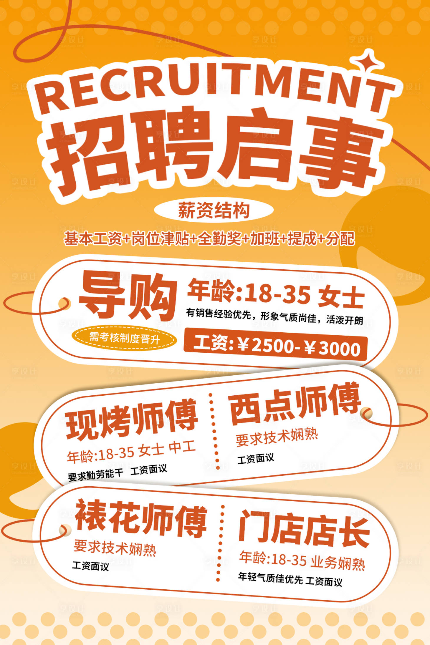 源文件下载【享设计】搜索编号：40840032785843645【面包店招聘海报】