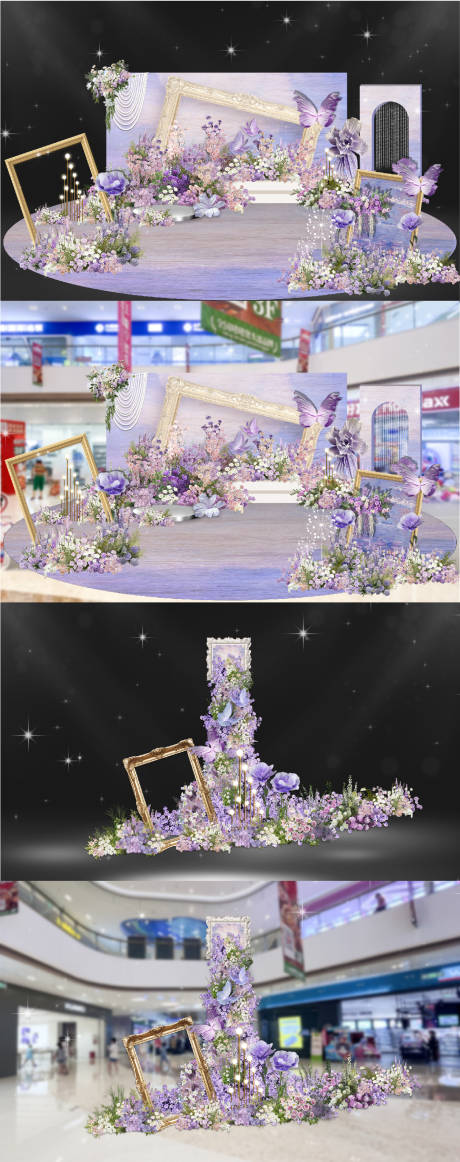 源文件下載【享設計】搜索編號：73550032581861044【莫奈紫色鮮花瀑布商場婚禮布置美陳】