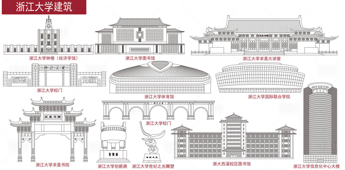 源文件下载【享设计】搜索编号：39580032791385499【浙江大学建筑线稿】