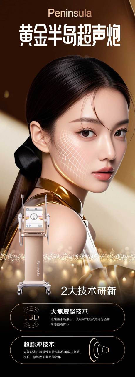 源文件下載【享設計】搜索編號：93650032375075349【醫美黃金半島超聲炮長圖】