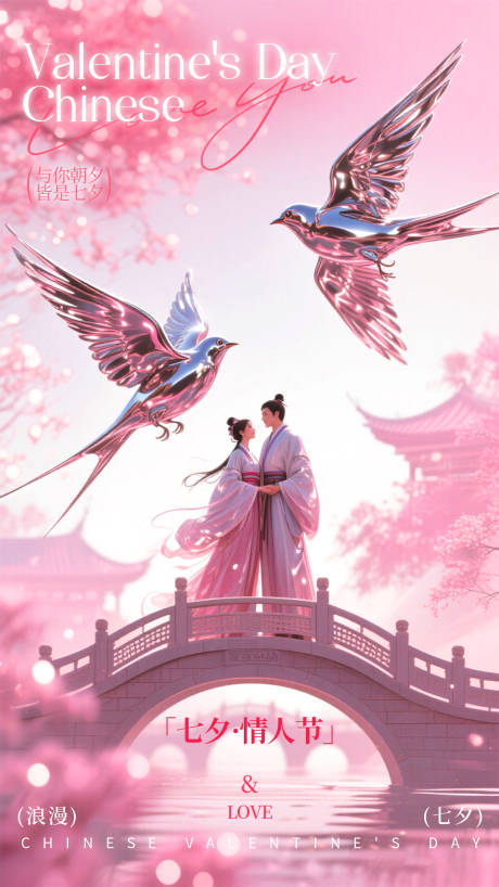源文件下载【享设计】搜索编号：22630032788613825【七夕节插画机械感潮流海报】