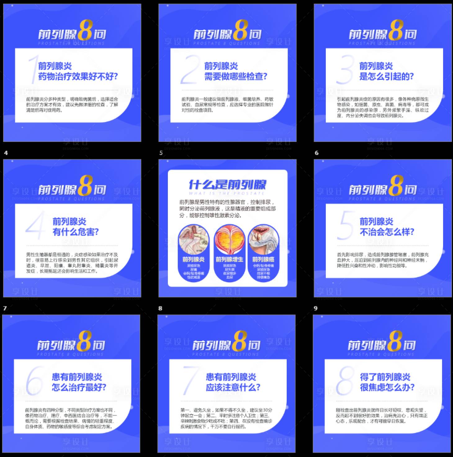 源文件下载【享设计】搜索编号：30420032642676833【前列腺炎8问医疗九宫格海报】